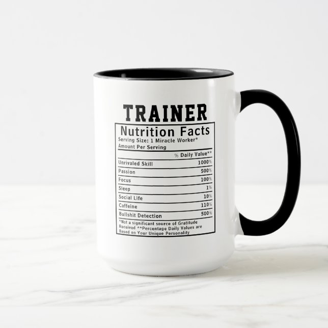Funny Trainer Nutrition Facts Gift For Fitness Tasse (Rechts)