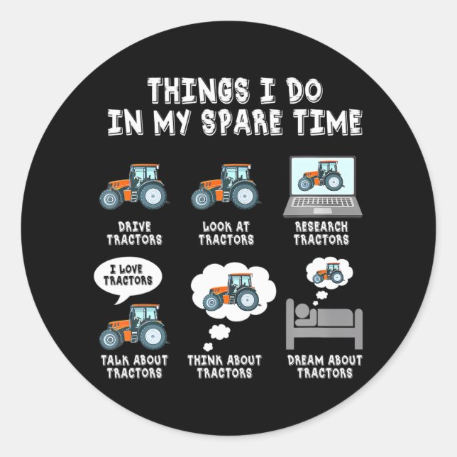 Funny Traktoren lieben 6 Dinge, die ich in meinem  Runder Aufkleber (Vorderseite)