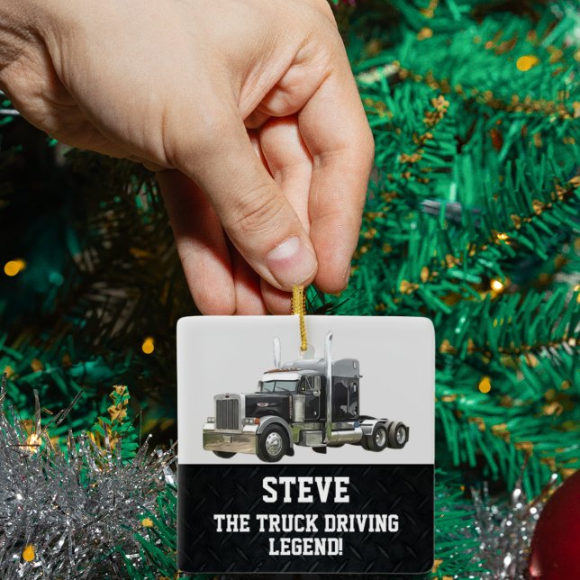 Funny Transport Semi Truck Driver Custom Name Keramikornament (The perfect semi truck themed ornament for the AZ driver in your life.)