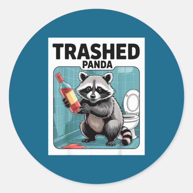 Funny Trashed Panda Raccoon Gets Drunk  Runder Aufkleber (Vorderseite)