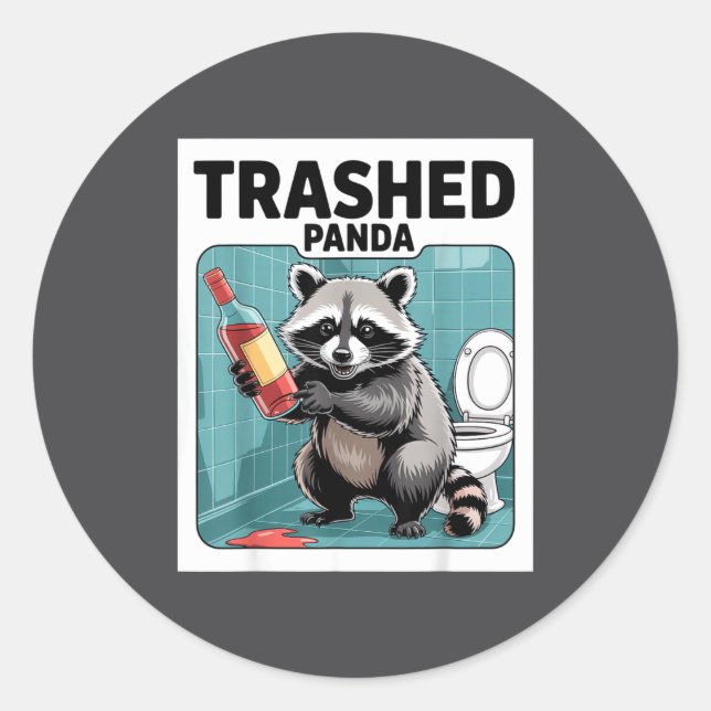 Funny Trashed Panda Raccoon Gets Drunk  Runder Aufkleber (Vorderseite)