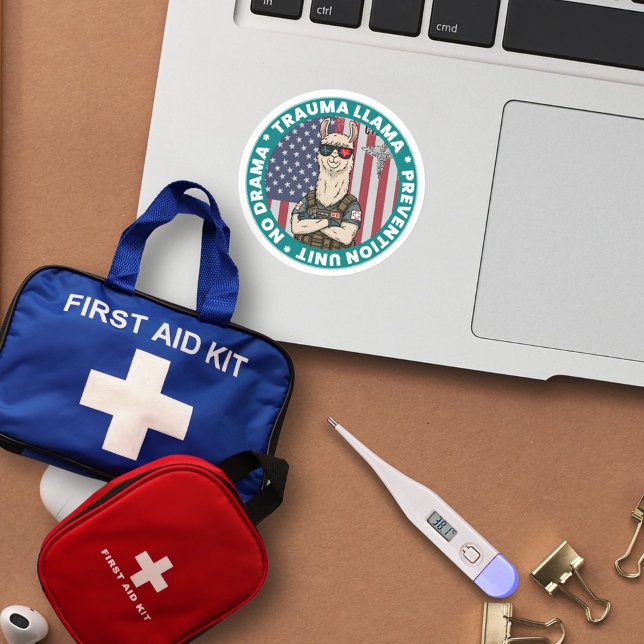 Funny Trauma Llama Prophylaxe Unit Medical Runder Aufkleber (Funny Medical Round Sticker Trauma LLama For your EMS gear with this Trauma Llama Prevention Unit )