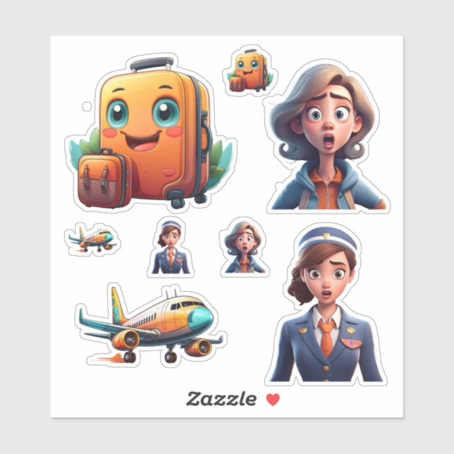 Funny Travel Sticker Collection - Quirky Character (Blatt)