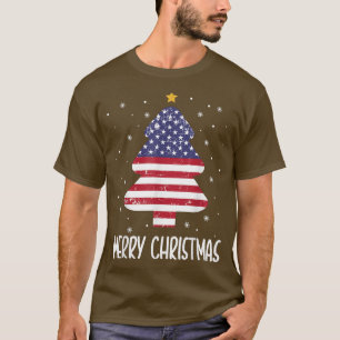 Funny Tree American Flag Frohe Weihnachten US-Flag T-Shirt