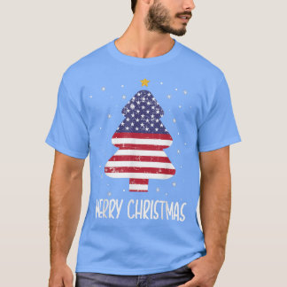 Funny Tree American Flag Merry Christmas US Flag X T-Shirt