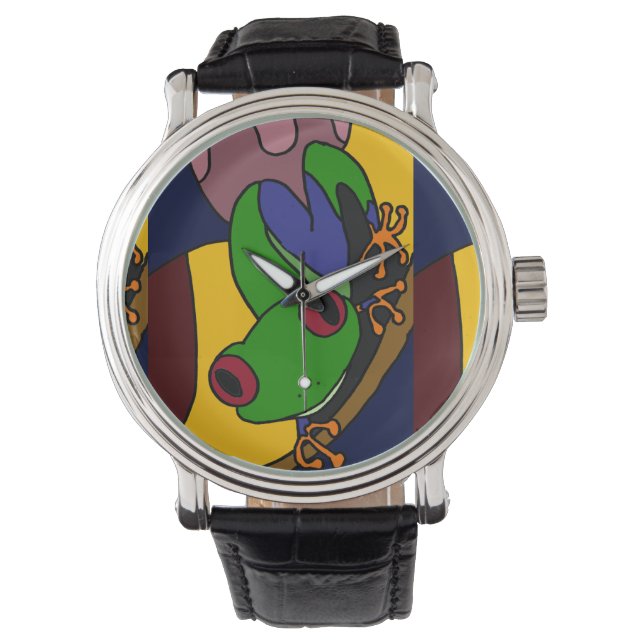 Funny Tree Frog Abstrakt Art Watch Armbanduhr (Vorderseite)