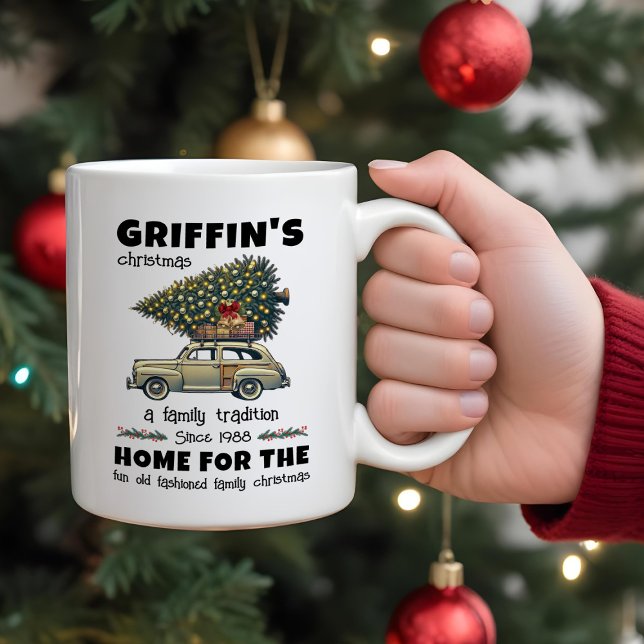 Funny Tree on Car Family Weihnachten Zweifarbige Tasse (Von Creator hochgeladen)