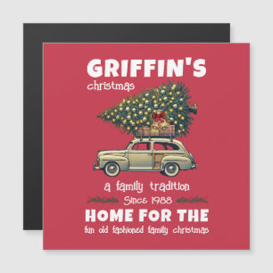 Funny Tree on Car Red Family Name Weihnachten Magnetkarte