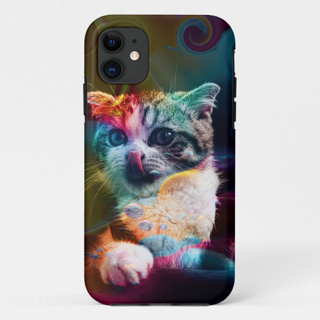 FUNNY TRENDY COLORFUL CAT ART Case-Mate iPhone HÜLLE (Rückseite)