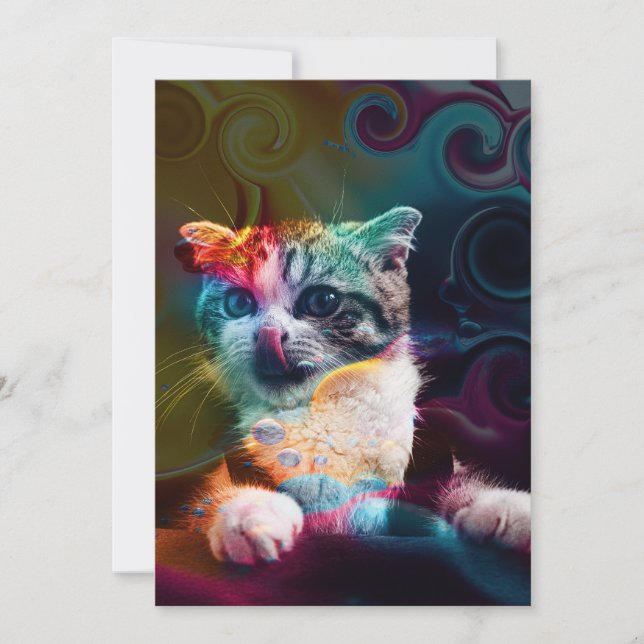 FUNNY TRENDY COLORFUL CAT ART EINLADUNG (Vorderseite)