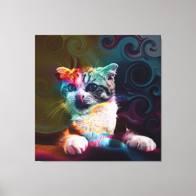 FUNNY TRENDY COLORFUL CAT ART LEINWANDDRUCK (Vorderseite)