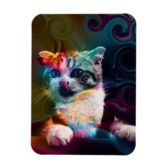 FUNNY TRENDY COLORFUL CAT ART MAGNET (Vertikal)