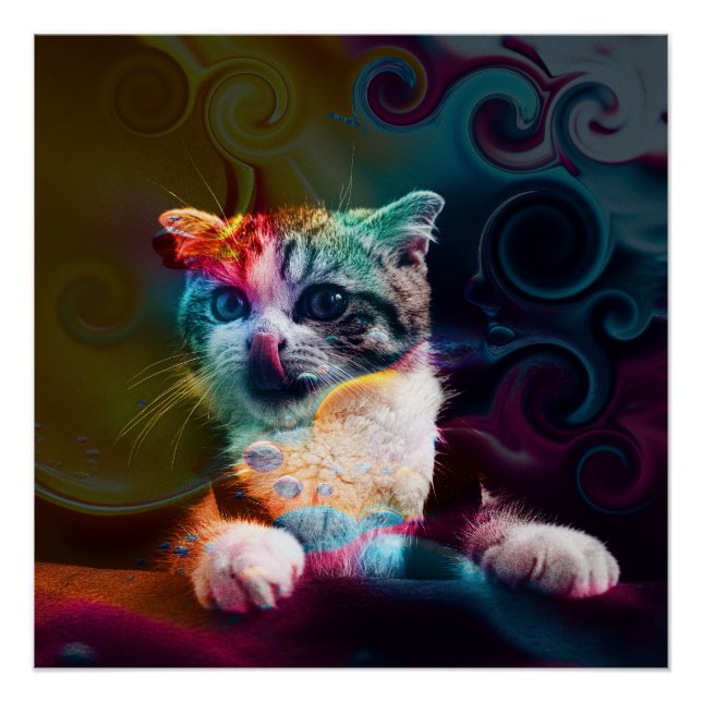 FUNNY TRENDY COLORFUL CAT ART POSTER (Vorderseite)