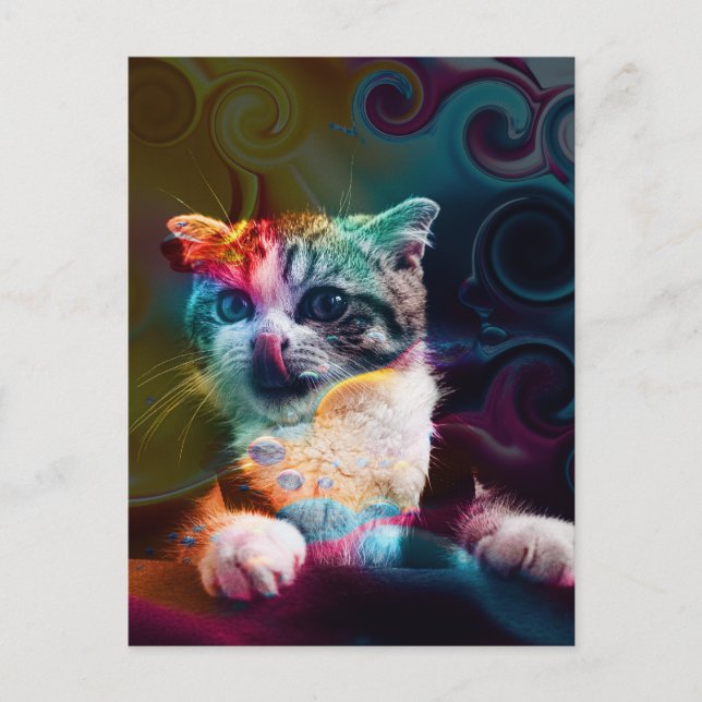 FUNNY TRENDY COLORFUL CAT ART POSTKARTE (Vorderseite)