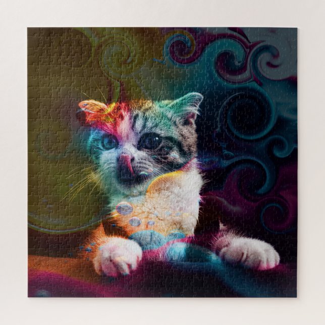 FUNNY TRENDY COLORFUL CAT ART PUZZLE (Vertikal)