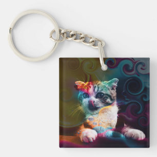 FUNNY TRENDY COLORFUL CAT ART SCHLÜSSELANHÄNGER
