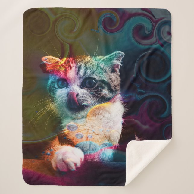 FUNNY TRENDY COLORFUL CAT ART SHERPADECKE (Vorderseite)