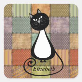 Funny trendy whimsical Cartoon Cat personalisiert Quadratischer Aufkleber