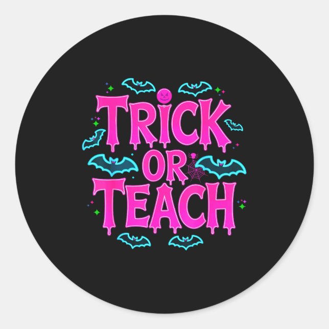 Funny Trick Or Teach Women Teacher Halloween Retro Runder Aufkleber (Vorderseite)