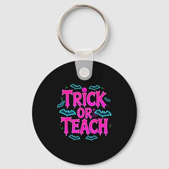 Funny Trick Or Teach Women Teacher Halloween Retro Schlüsselanhänger (Vorderseite)