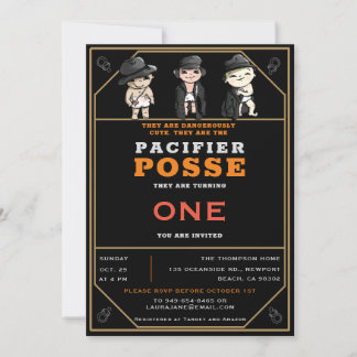 Funny Triplets Schnuller Posse Wild West Geburtsta Einladung