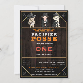 Funny Triplets Schnuller Posse Wild West Geburtsta Einladung