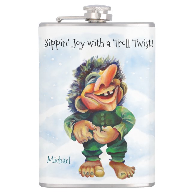 Funny Troll Hip Flask Sippin’ Joy mit einer Drehun Flachmann (Vorderseite)