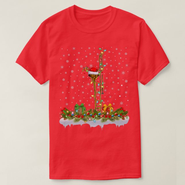 Funny Trombone Music Lover Matching Santa Trombone T-Shirt (Design vorne)
