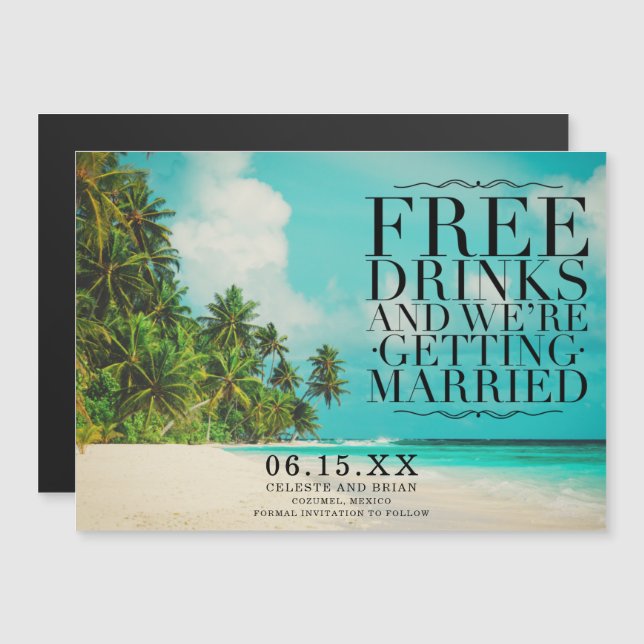 Funny Tropical Beach Hochzeit Save the Date Magnetkarte (Vorne/Hinten)