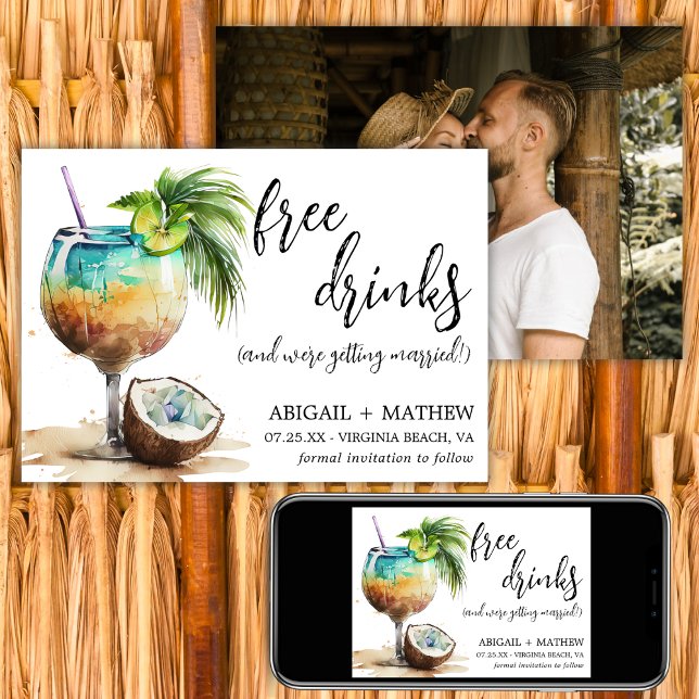 Funny Tropical Coconut Cocktail Foto Hochzeit Save The Date (Funny Tropical Coconut Cocktail Photo Wedding Save The Date)