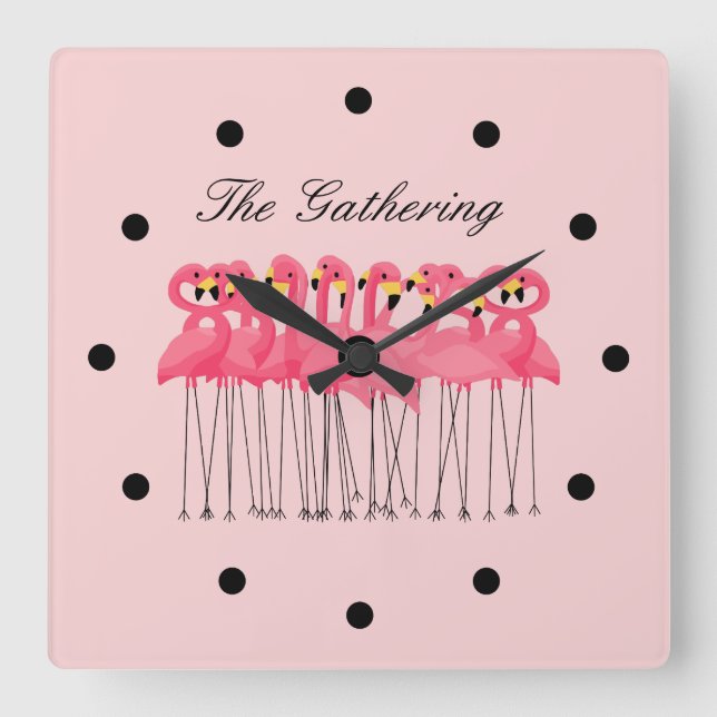 Funny Tropical Flamingo Kitchenuhren Quadratische Wanduhr (Vorderseite)