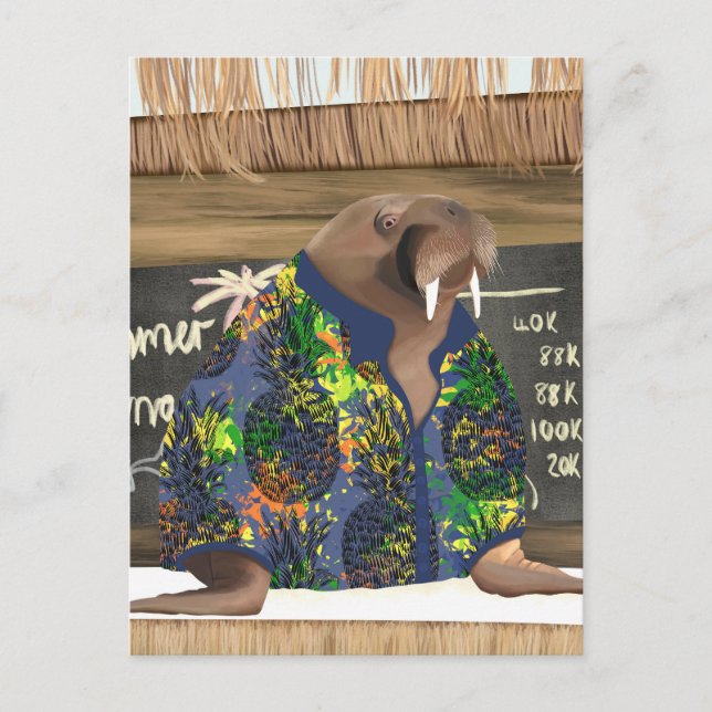 Funny Tropical Hawaiian Walrus Marine Life Postkarte (Vorderseite)