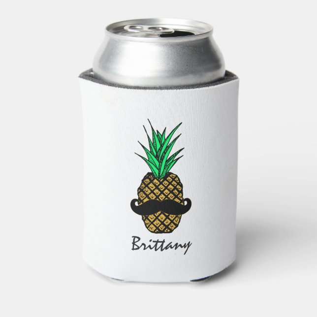 Funny Tropical Pineapse with Mustache Monogram Dosenkühler (Kanne Rückseite)