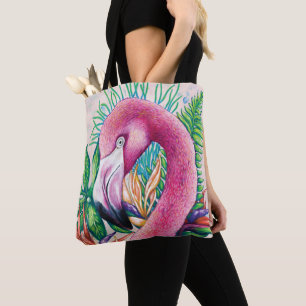 Funny Tropical Pink Flamingo Tote Beutel