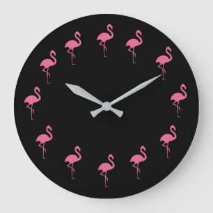 Funny Tropical Pink Flamingos Große Wanduhr