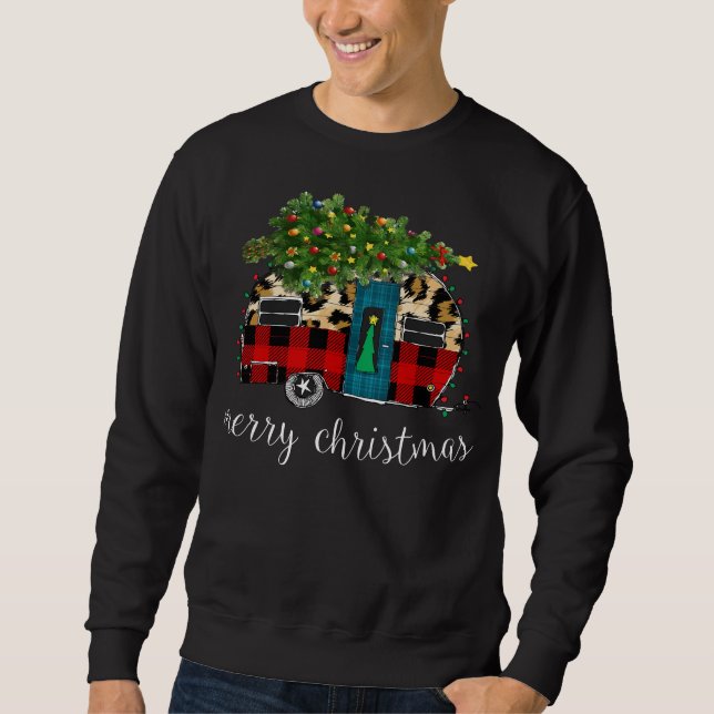 Funny Truck Camper Christmas Buffalo Kariert Leopa Sweatshirt (Vorderseite)