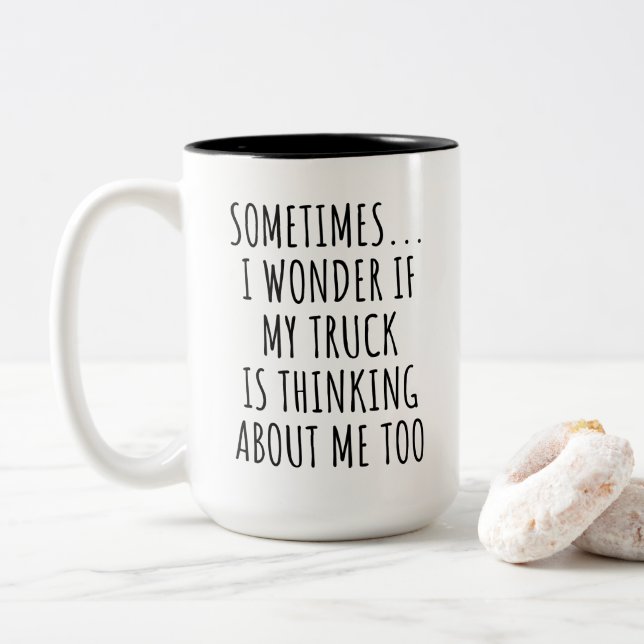 Funny Truck Lover Zweifarbige Tasse (Mit Donut)