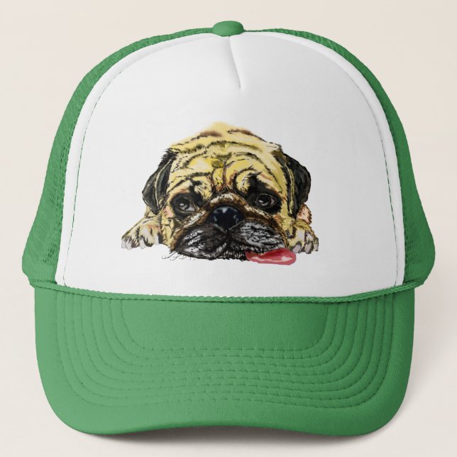 Funny Trucker Hat mit Mops Dog Truckerkappe (Vorderseite)