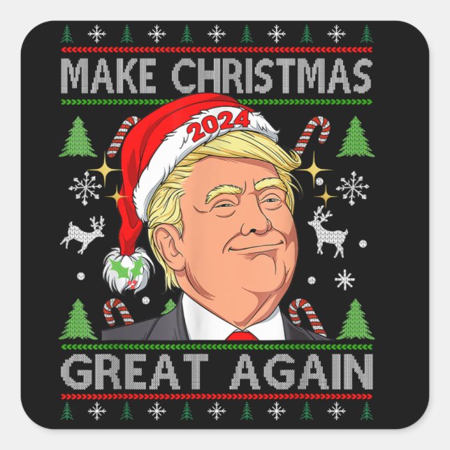Funny Trump 2024 macht Weihnachten wieder großarti Quadratischer Aufkleber (Vorderseite)