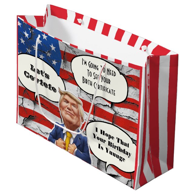 Funny Trump Birthday Große Geschenktüte (Vorderseite Schrägansicht)