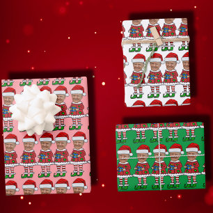 Funny Trump Custom Face Foto Elf Weihnachts Pink Geschenkpapier Set