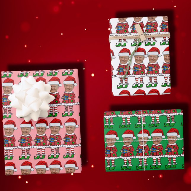 Funny Trump Custom Face Foto Elf Weihnachts Pink Geschenkpapier Set (Von Creator hochgeladen)