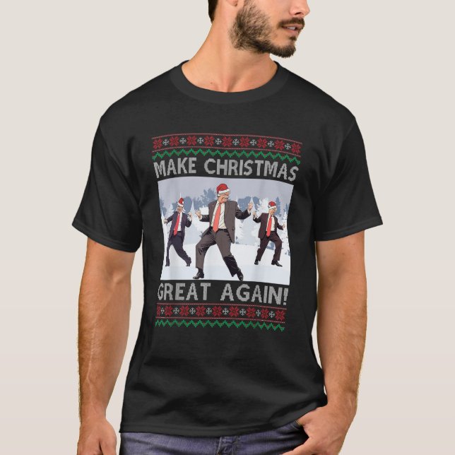 Funny Trump Dance Elf Weihnachten Ugly Sweater T-Shirt (Vorderseite)