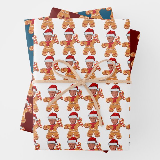 Funny Trump Gingerbread Custom Face Foto Geschenkpapier Set (Beispiel)
