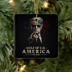 Funny Trump Golf of USA Amerika 2025 4. Juli Keramikornament