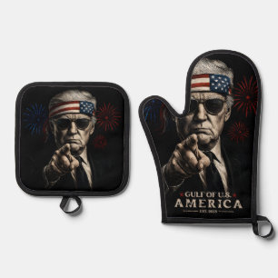 Funny Trump Golf of USA Amerika 2025 4. Juli Ofenhandschuh & Topflappen-Set