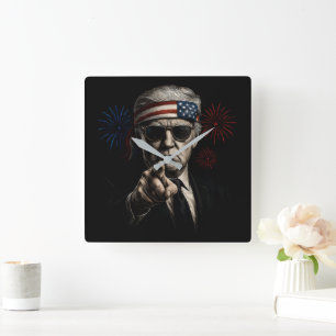 Funny Trump Golf of USA Amerika 2025 4. Juli Quadratische Wanduhr