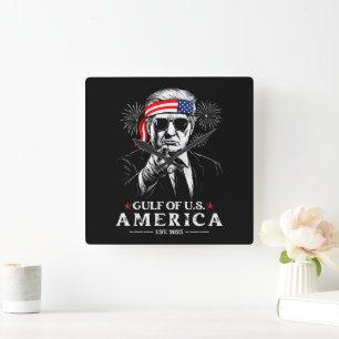 Funny Trump Golf of USA Amerika 2025 4. Juli Quadratische Wanduhr