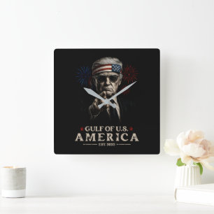 Funny Trump Golf of USA Amerika 2025 4. Juli Quadratische Wanduhr