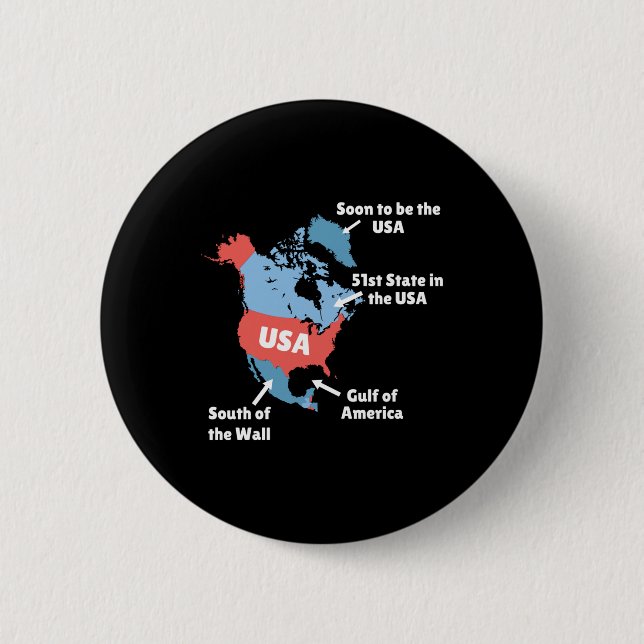 Funny Trump Map USA - Kanada, Grönland, Golf O Button (Vorderseite)